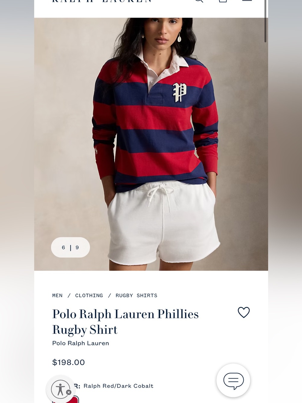 Ralph Lauren Grey and Burgundy Striped Rugby Top RL Crest S